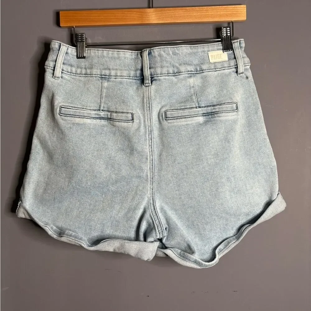 PAIGE High Waist Cuffed Denim Shorts Light Wash 29